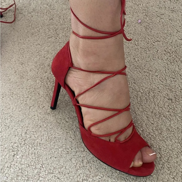 Saint Laurent sandals high heels red suede size 36 - Picture 2 of 10